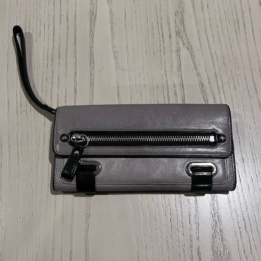 Grey Coach Wallet with Wristlet Clip Attachment